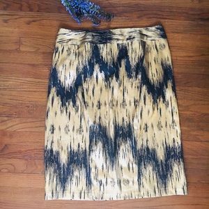 Gold Painted Denim Pencil Skirt